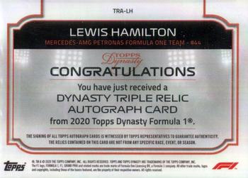 2020 Topps Dynasty Formula 1 - Dynasty Single-Driver Autographed Triple Relic #TRA-LH Lewis Hamilton Back