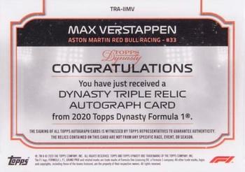 2020 Topps Dynasty Formula 1 - Dynasty Single-Driver Autographed Triple Relic #TRA-IIMV Max Verstappen Back