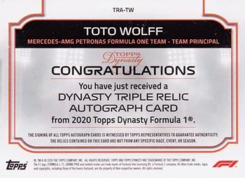 2020 Topps Dynasty Formula 1 - Dynasty Single-Driver Autographed Triple Relic #TRA-TW Toto Wolff Back