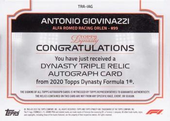 2020 Topps Dynasty Formula 1 - Dynasty Single-Driver Autographed Triple Relic Red #TRA-IAG Antonio Giovinazzi Back
