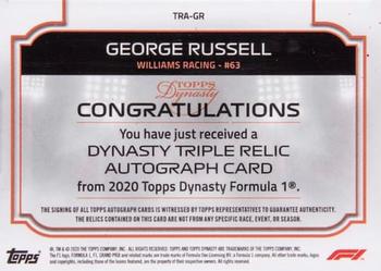 2020 Topps Dynasty Formula 1 - Dynasty Single-Driver Autographed Triple Relic Red #TRA-GR George Russell Back