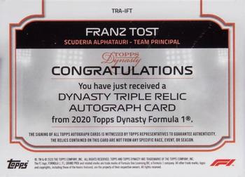 2020 Topps Dynasty Formula 1 - Dynasty Single-Driver Autographed Triple Relic Gold #TRA-IFT Franz Tost Back