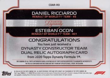 2020 Topps Dynasty Formula 1 - Dynasty Constructor Team Dual Relic Autographs Red #CDAR-RO Esteban Ocon / Daniel Ricciardo Back