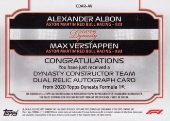 2020 Topps Dynasty Formula 1 - Dynasty Constructor Team Dual Relic Autographs Gold #CDAR-AV Max Verstappen / Alexander Albon Back