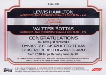2020 Topps Dynasty Formula 1 - Dynasty Constructor Team Dual Relic Autographs Gold #CDAR-HB Lewis Hamilton / Valtteri Bottas Back