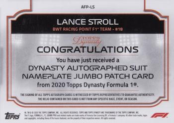 2020 Topps Dynasty Formula 1 - Dynasty Autographed Suit Flag Patch Jumbo #AFP-LS Lance Stroll Back