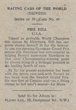 1959 Planet Ltd. Racing Cars of the World #49 Phil Hill Back