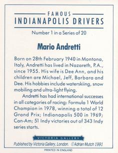 1991 Victoria Gallery Famous Indianapolis Drivers #1 Mario Andretti Back