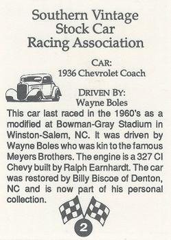 1992 Southern Vintage Stock Car Racing Association #2 Wayne Boles Back