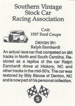 1992 Southern Vintage Stock Car Racing Association #5 Ralph Earnhardt Back
