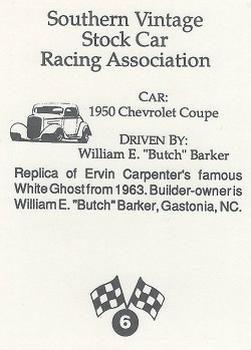 1992 Southern Vintage Stock Car Racing Association #6 William Barker Back
