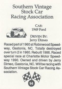 1992 Southern Vintage Stock Car Racing Association #14 Jerry Dimeo Back
