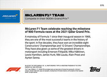 2021 Topps Now Formula 1 #076 McLaren F1 Team Back