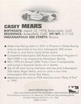 2001 Indy Racing Collectable Tattoos #NNO Casey Mears Back