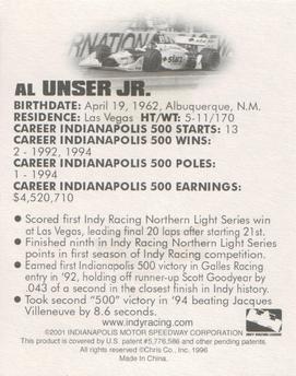 2001 Indy Racing Collectable Tattoos #NNO Al Unser Jr. Back