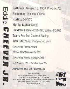 2002 Firestone Indy Racing Collectable Tattoos #NNO Eddie Cheever Back