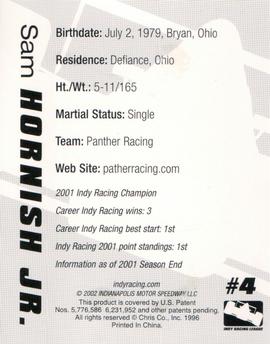 2002 Firestone Indy Racing Collectable Tattoos #NNO Sam Hornish Jr. Back