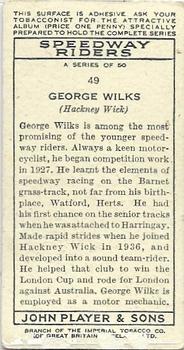 1937 Player's Speedway Riders #49 George Wilks Back