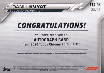2020 Topps Chrome Formula 1 - Chrome Autographs #F1A-DK Daniil Kvyat Back