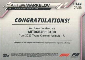 2020 Topps Chrome Formula 1 - Chrome Autographs Gold Refractor #F1A-AM Artem Markelov Back
