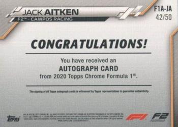 2020 Topps Chrome Formula 1 - Chrome Autographs Gold Refractor #F1A-JA Jack Aitken Back