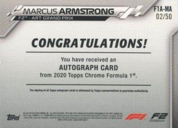 2020 Topps Chrome Formula 1 - Chrome Autographs Gold Refractor #F1A-MA Marcus Armstrong Back