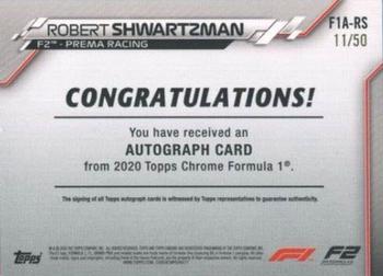 2020 Topps Chrome Formula 1 - Chrome Autographs Gold Refractor #F1A-RS Robert Shwartzman Back
