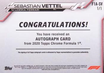 2020 Topps Chrome Formula 1 - Chrome Autographs SuperFractor #F1A-SV Sebastian Vettel Back