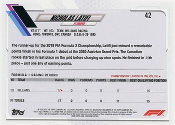 2021 Topps Formula 1 #42 Nicholas Latifi Back