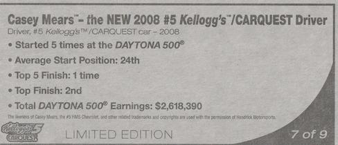 2008 Kellogg's Daytona 500 #7 Casey Mears Back