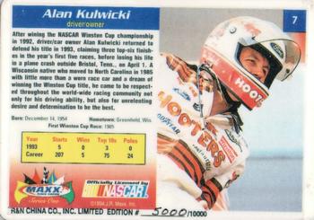 1994 Maxx R and N China #7 Alan Kulwicki Back