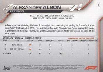 2020 Topps Chrome Sapphire Edition Formula 1 #5 Alexander Albon Back