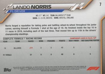 2020 Topps Chrome Sapphire Edition Formula 1 #7 Lando Norris Back
