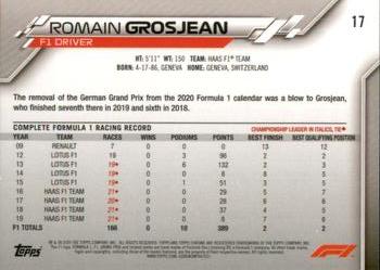 2020 Topps Chrome Sapphire Edition Formula 1 #17 Romain Grosjean Back