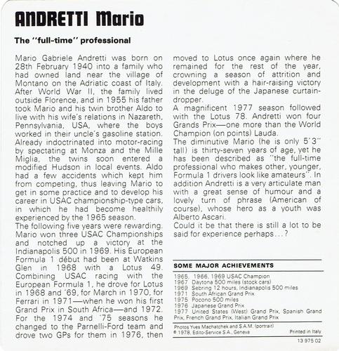 1978-80 Auto Rally Promo #13 975 02 Mario Andretti Back