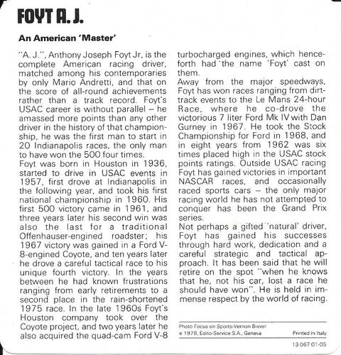 1978-80 Auto Rally Series 1 #13 067 01-05 A.J. Foyt Back