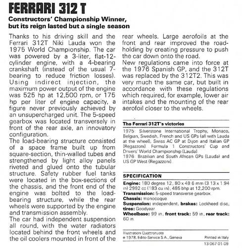 1978-80 Auto Rally Series 1 #13 067 01-09 Ferrari 312 T Back