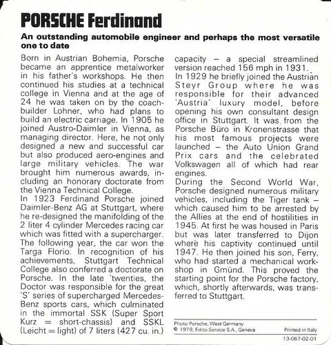 1978-80 Auto Rally Series 2 #13-067-02-01 Ferdinand Porsche Back