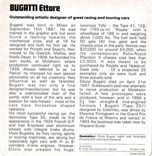 1978-80 Auto Rally Series 2 #13-067-02-04 Ettore Bugatti Back
