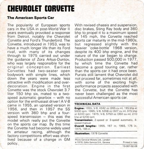 1978-80 Auto Rally Series 2 #13-067-02-08 Chevrolet Corvette Back