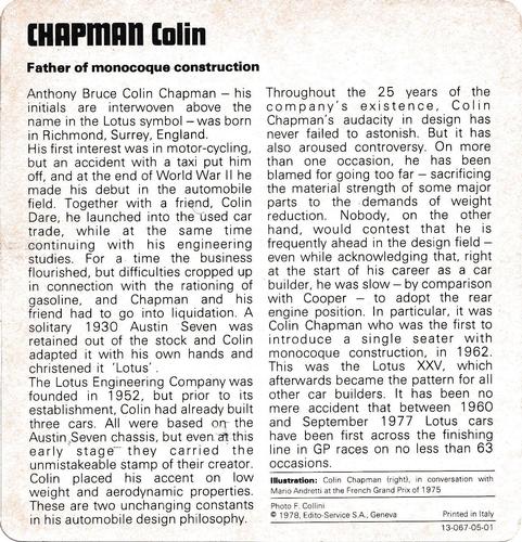 1978-80 Auto Rally Series 5 #13-067-05-01 Colin Chapman Back
