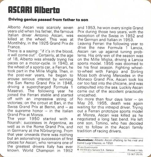 1978-80 Auto Rally Series 5 #13-067-05-05 Alberto Ascari Back