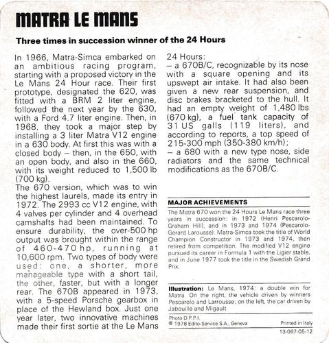 1978-80 Auto Rally Series 5 #13-067-05-12 Matra Le Mans Back