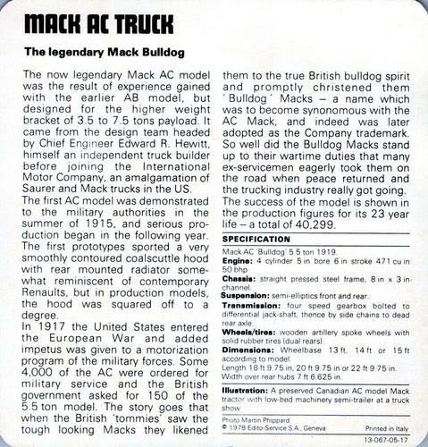 1978-80 Auto Rally Series 5 #13-067-05-17 Mack AC Truck Back
