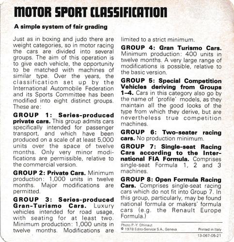1978-80 Auto Rally Series 5 #13-067-05-21 Motor Sport Classification Back