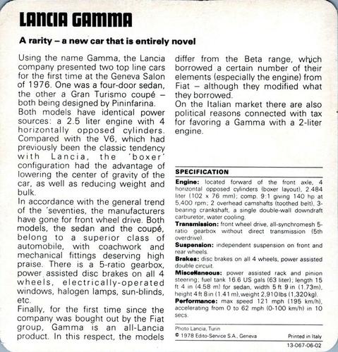 1978-80 Auto Rally Series 6 #13-067-06-02 Lancia Gamma Back