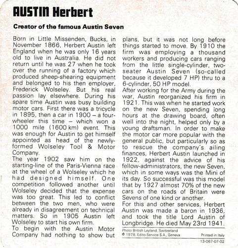 1978-80 Auto Rally Series 7 #13-067-07-02 Herbert Austin Back