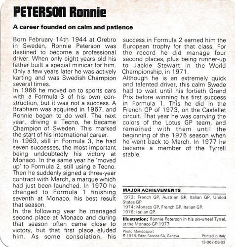 1978-80 Auto Rally Series 8 #13-067-08-03 Ronnie Peterson Back