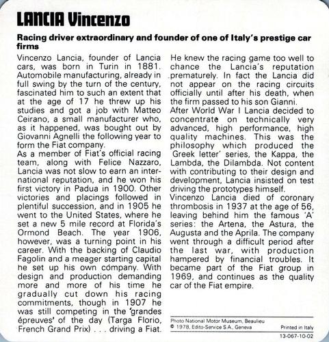 1978-80 Auto Rally Series 10 #13-067-10-02 Vincenzo Lancia Back