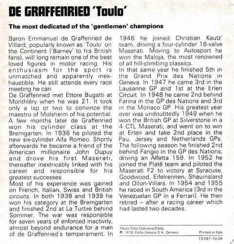 1978-80 Auto Rally Series 10 #13-067-10-04 Toulo De Graffenried Back